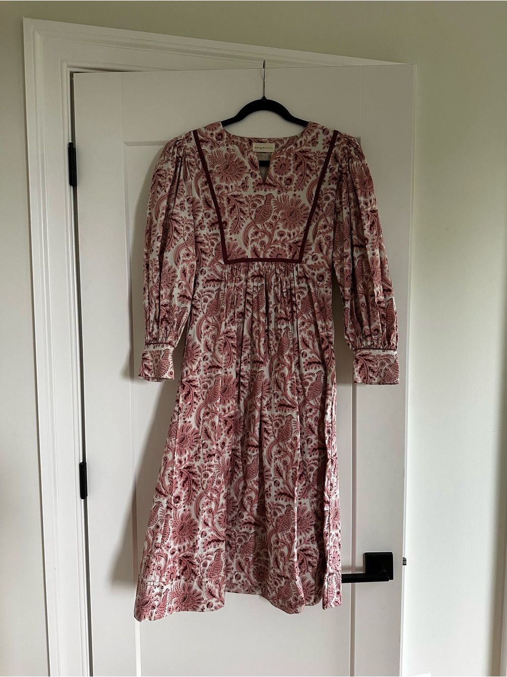 Paisley-Print Long Sleeve Midi Dress in Rose